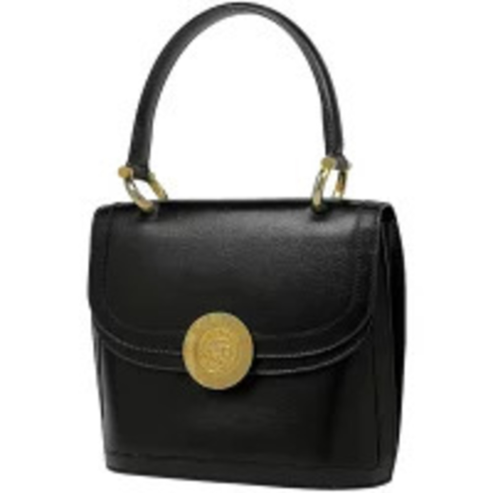 Celine Circle Handbag Double Flap Globe Leather Black